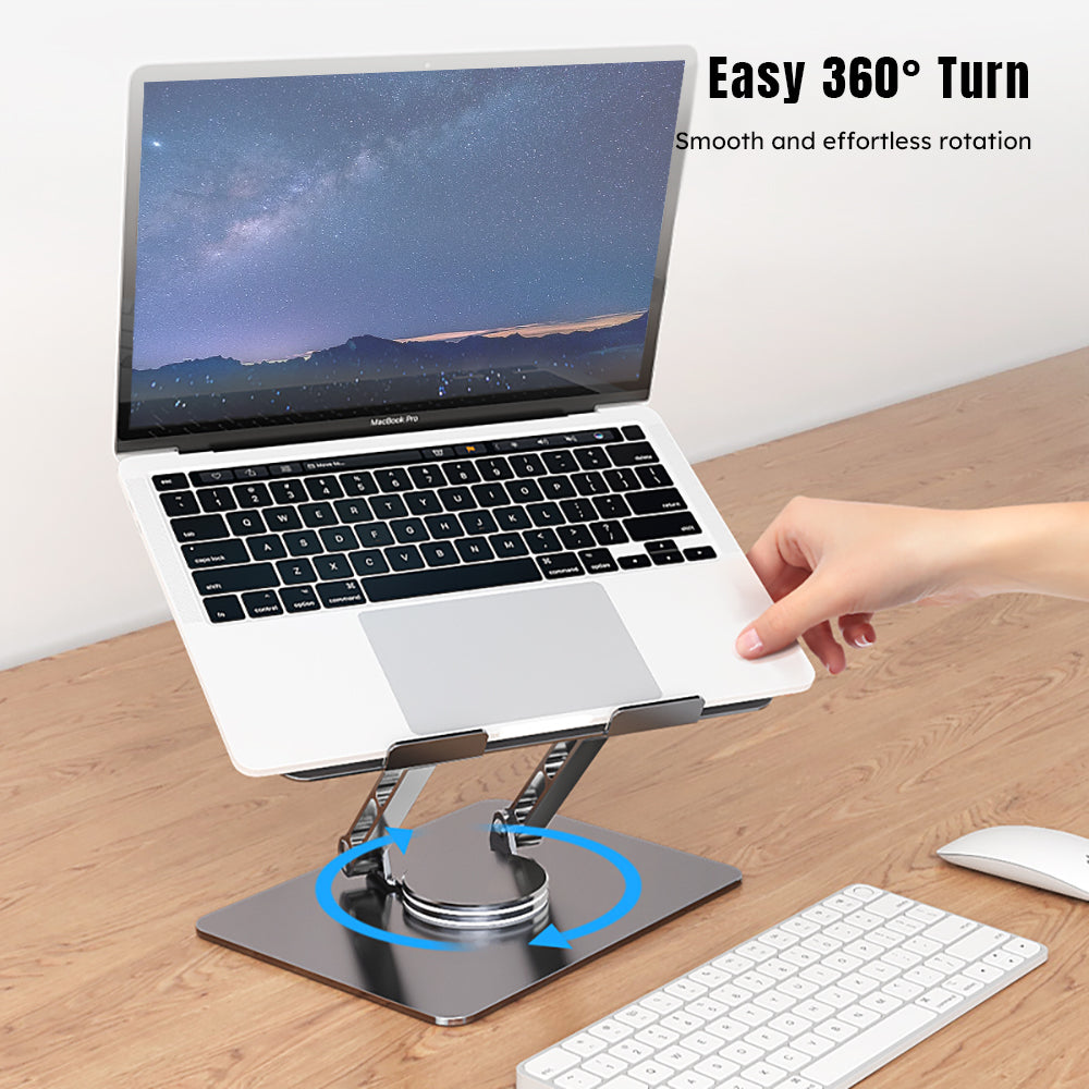 Mode Blend Adjustable Laptop Stand with 360° Rotating Base, Ergonomic Foldable Computer Stand for Desk, Compatible with Laptops/Tablets 11-17.3 Inches, Black and Grey - Mode Blend