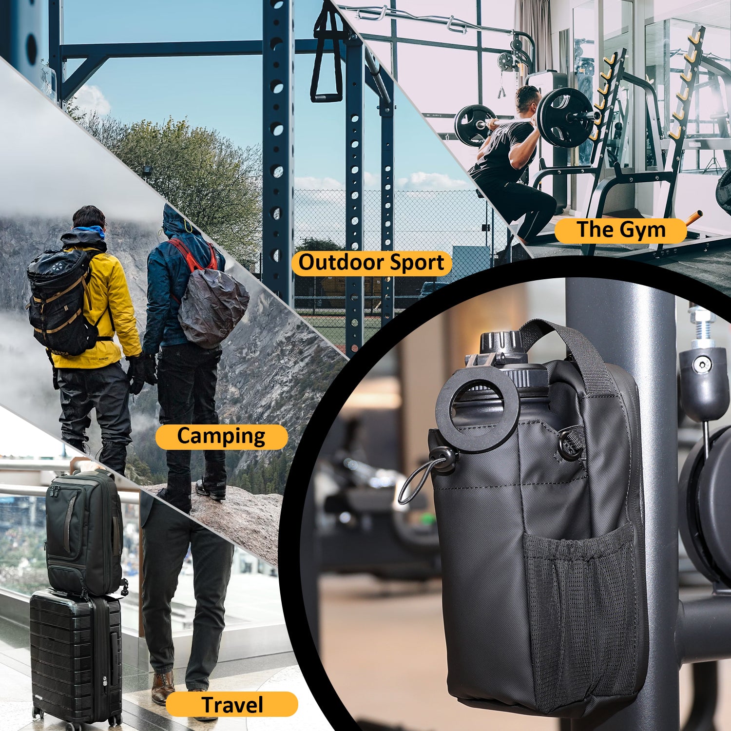 Mode Blend Magnetic Unisex Hands Free Gym & Travel Crossbody Bottle Sling Bag with Lockable Zippers, Magnetic Attachment for Hygiene & Convenience, Black