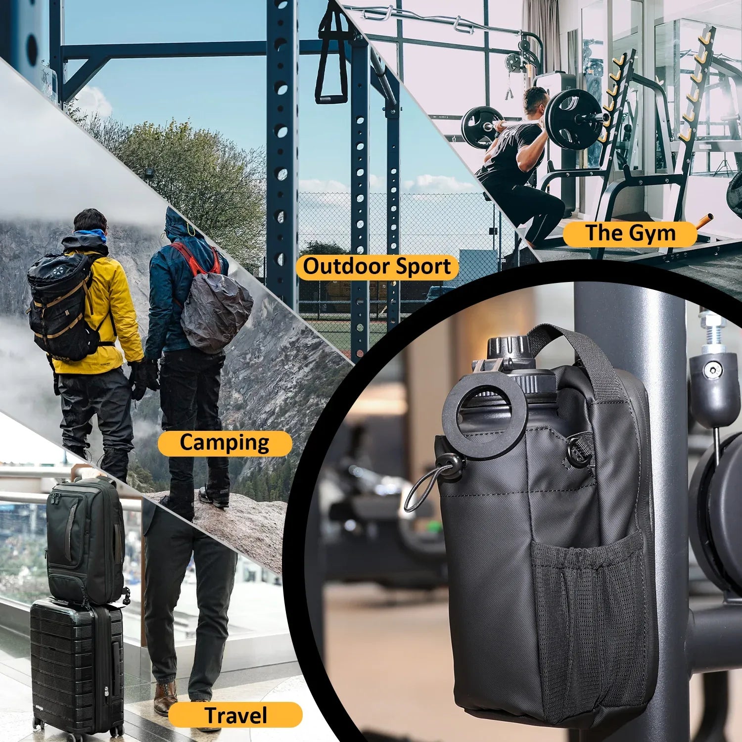 Mode Blend Magnetic Unisex Hands Free Gym & Travel Crossbody Bottle Sling Bag with Lockable Zippers, Magnetic Attachment for Hygiene & Convenience, Black - Mode Blend