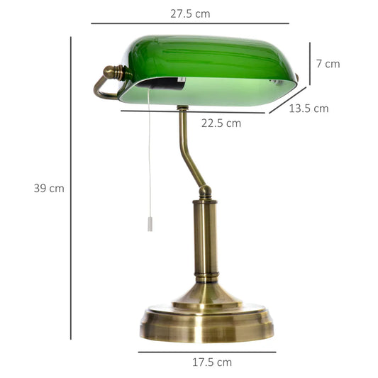 Antique Style Green Glass Banker's Desk Lamp – Brass Metal Base, Pull Chain Switch, Home & Office Lighting - Mode Blend