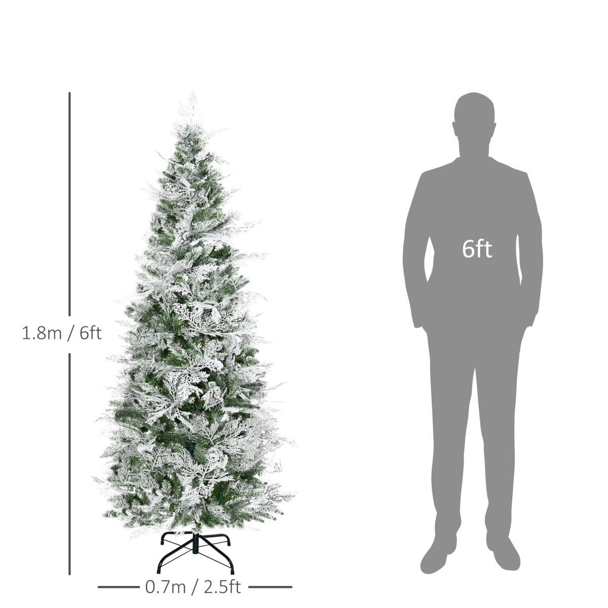 6ft Snow Flocked Artificial Christmas Tree – Slim Pencil Shape | Realistic Holiday Décor | Flame-Retardant PVC with Sturdy Metal Stand | Full & Fluffy Snowy Christmas Tree for Home, Office & Parties