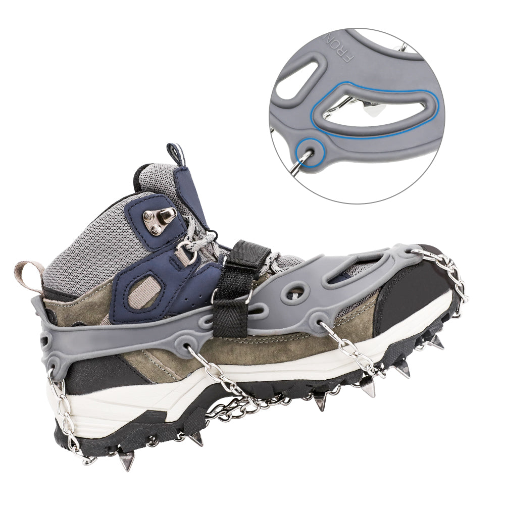 Ice Cleats Traction Snow Grips for Boots & Shoes 12 Stainless Steel Spikes, Anti-Slip, Adjustable, Anti-Freeze for Hiking, Walking, Mountaineering, Fishing (Unisex)