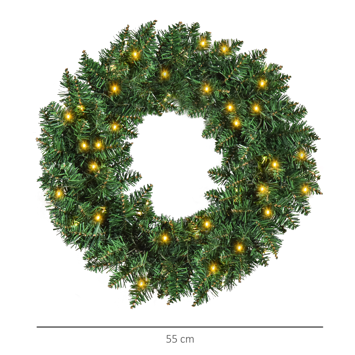 55CM Pre-lit Artificial Christmas Wreath 50 Warm White LEDs, Battery Powered, Indoor Festive Decoration