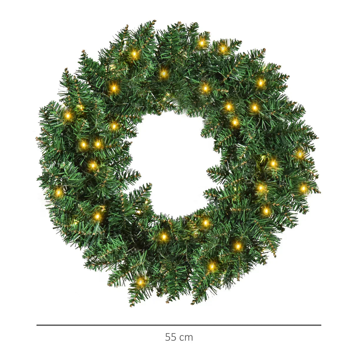55CM Pre-lit Artificial Christmas Wreath 50 Warm White LEDs, Battery Powered, Indoor Festive Decoration - Mode Blend