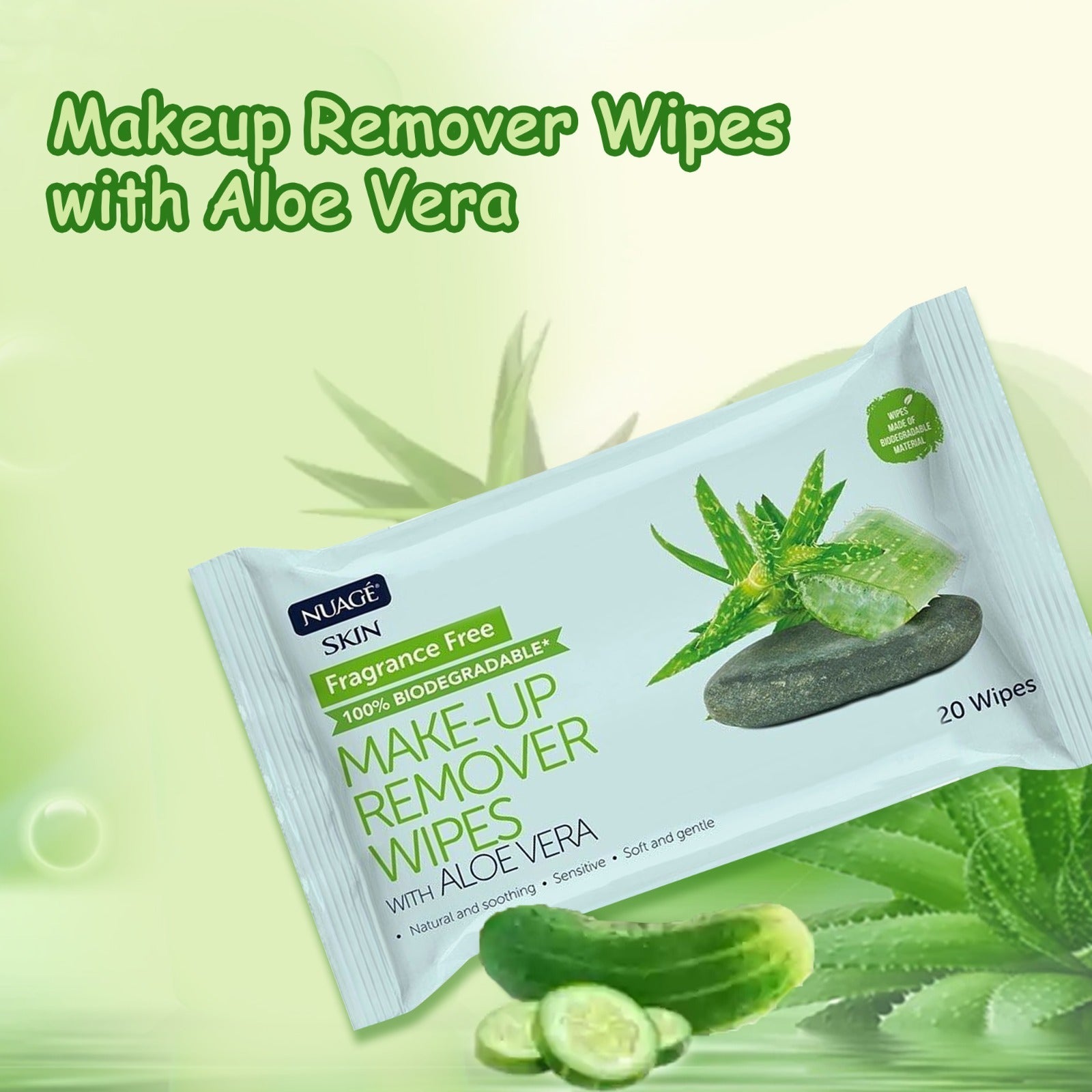 Makeup Remover Wipes with Aloe Vera, Effective Hydrating Face Wipes with Organic Aloe Vera Twin Pack of 80 Wipes, 2 pack