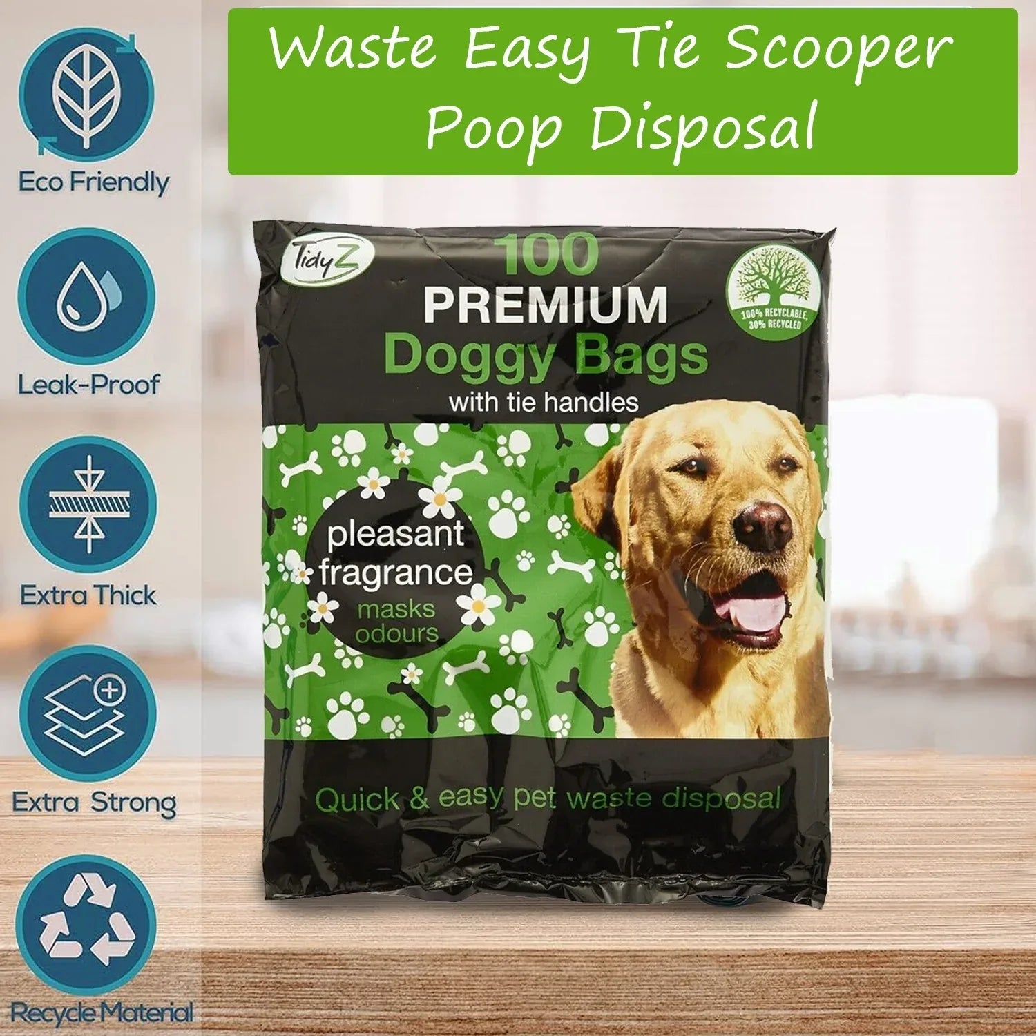 Mode Blend Tidyz Lemon Scented Premium Degradable Doggy Poo Bags with Strong Tie Handles, 3 Pack, 300 Bags - Perfect for your pet's poop clean-up - Mode Blend