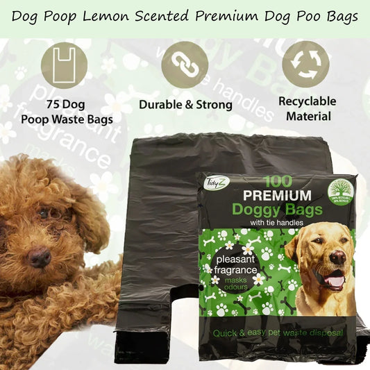 Mode Blend Tidyz Lemon Scented Premium Degradable Doggy Poo Bags with Strong Tie Handles, 3 Pack, 300 Bags - Perfect for your pet's poop clean-up - Mode Blend