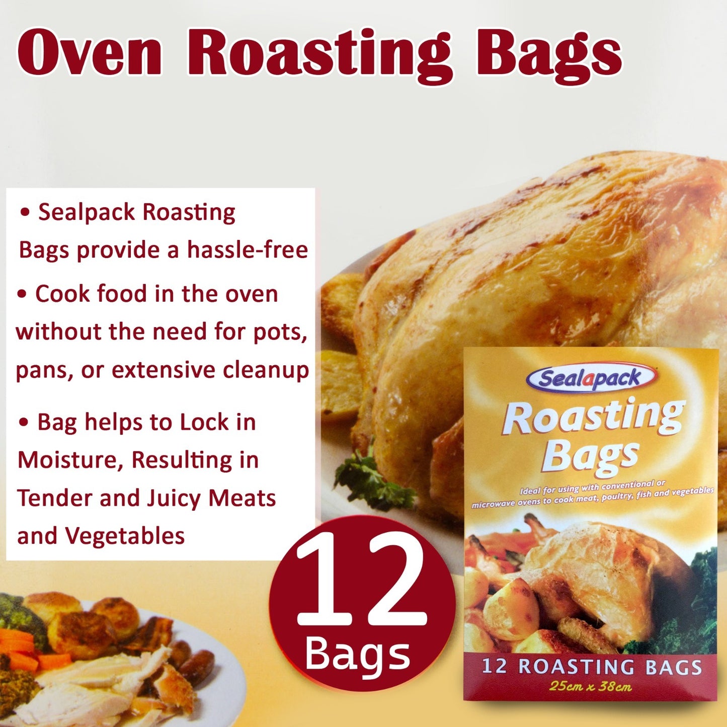 Mode Blend Sealapack Oven Roasting Bags for Easy Cooking Meat, Chicken, Fish & Veggies, 12 Pieces per Pack (Pack of 2)