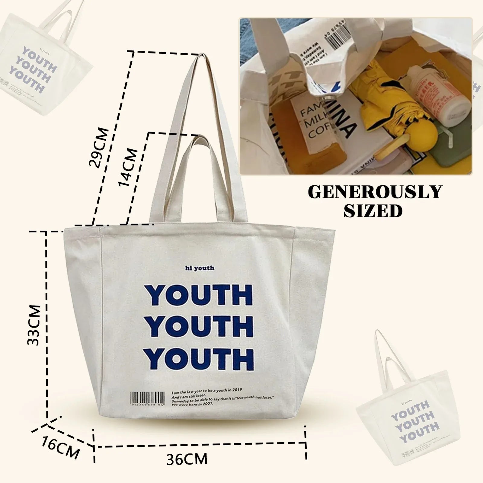 MODE BLEND Canvas Large Capacity Tote Bag, Foldable, Eco-Friendly for Beach, Travel, Shopping, and Leisure, Pack of 1 - Mode Blend