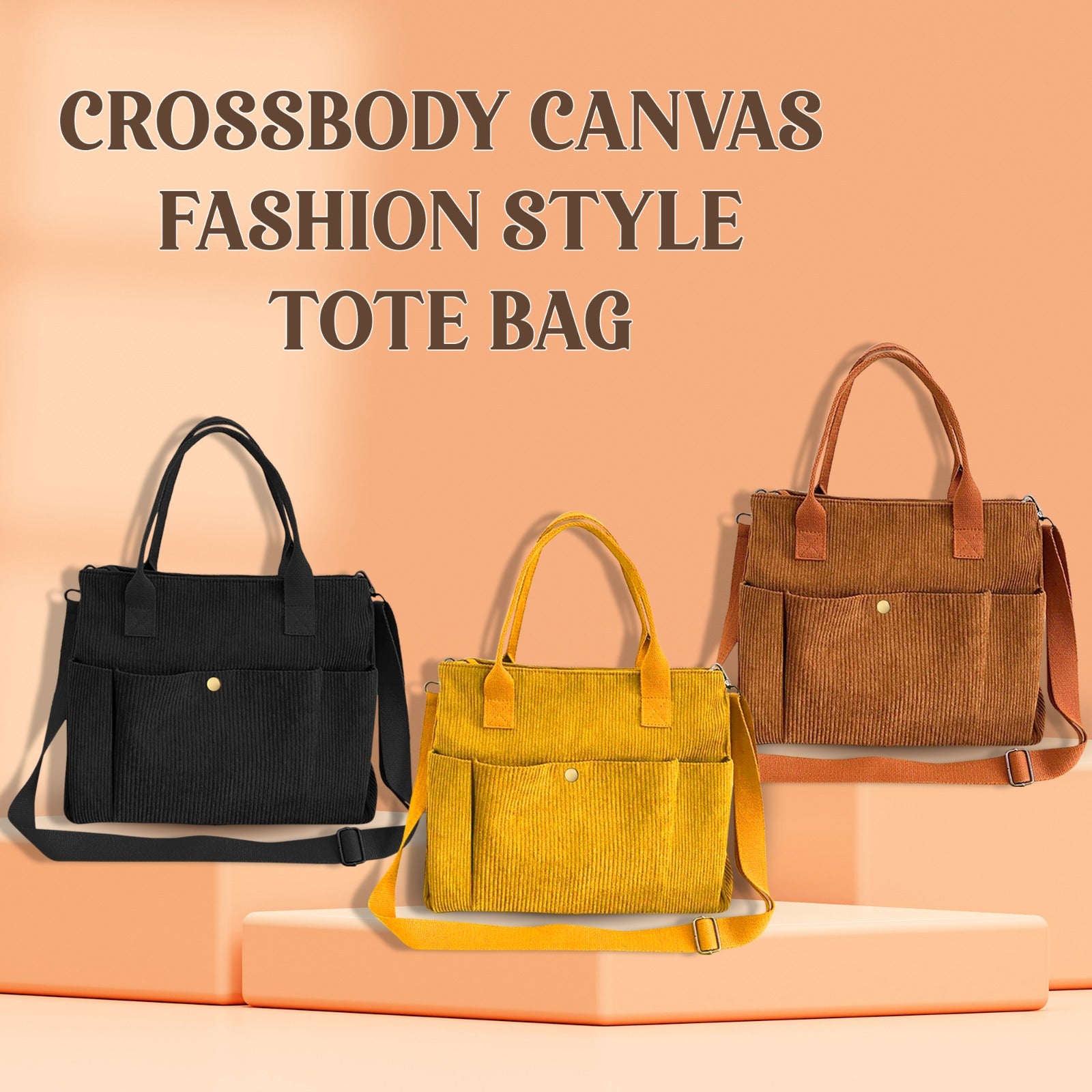 Versatile Corduroy Canvas Side Bag and Crossbody Tote, Perfect for College, Work, Travel, and Daily Use, Pack of 1