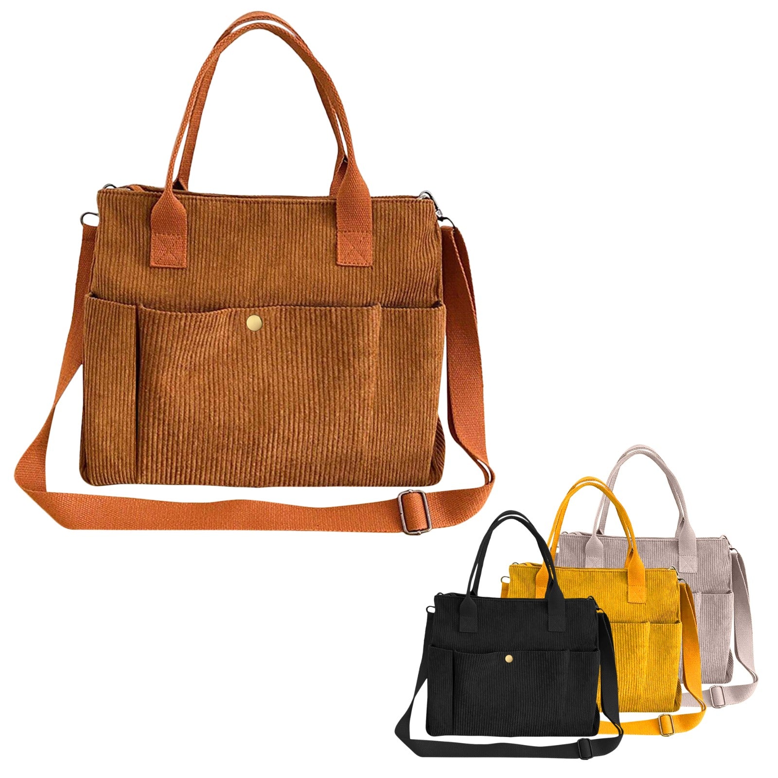 Versatile Corduroy Canvas Side Bag and Crossbody Tote, Perfect for College, Work, Travel, and Daily Use, Pack of 1