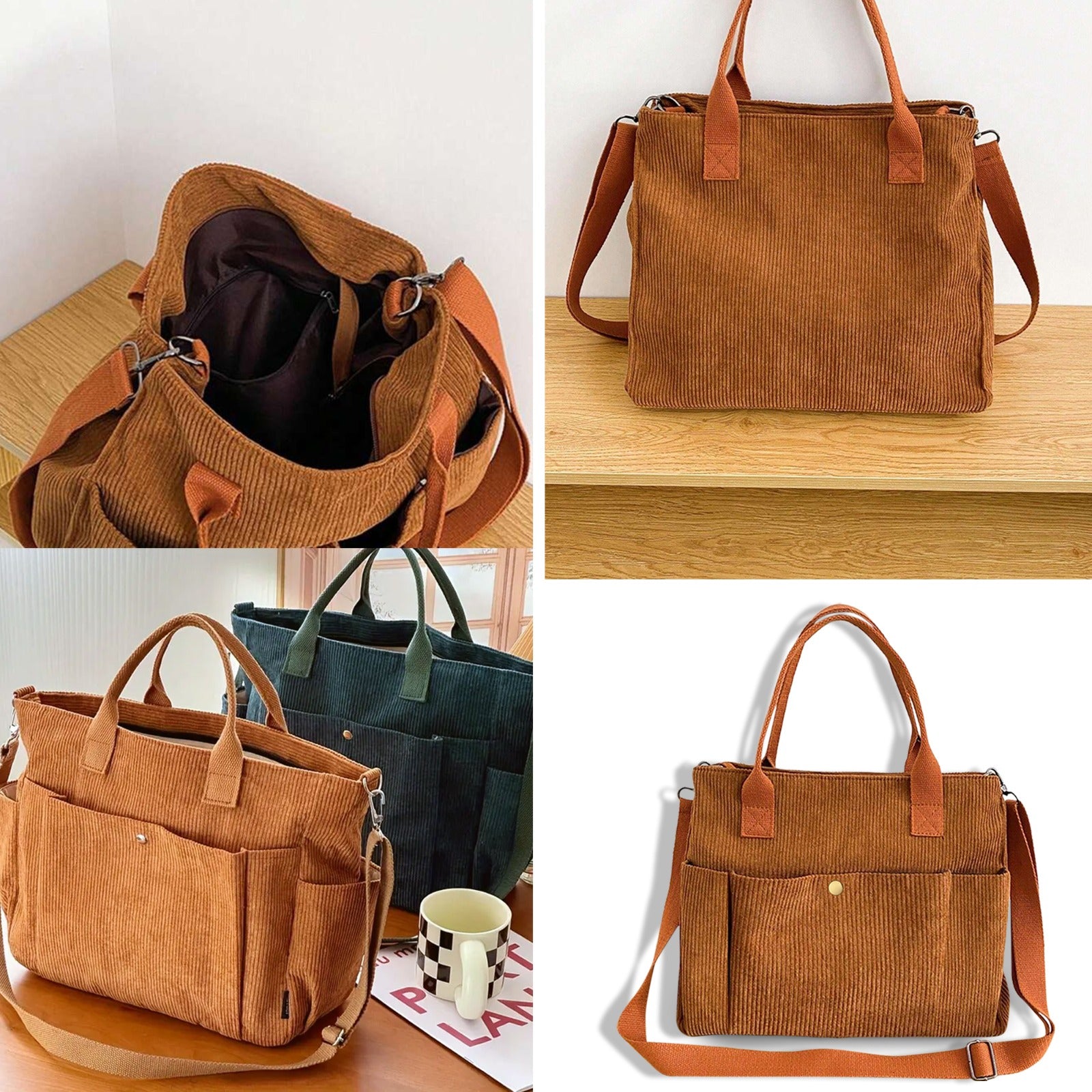 Versatile Corduroy Canvas Side Bag and Crossbody Tote, Perfect for College, Work, Travel, and Daily Use, Pack of 1