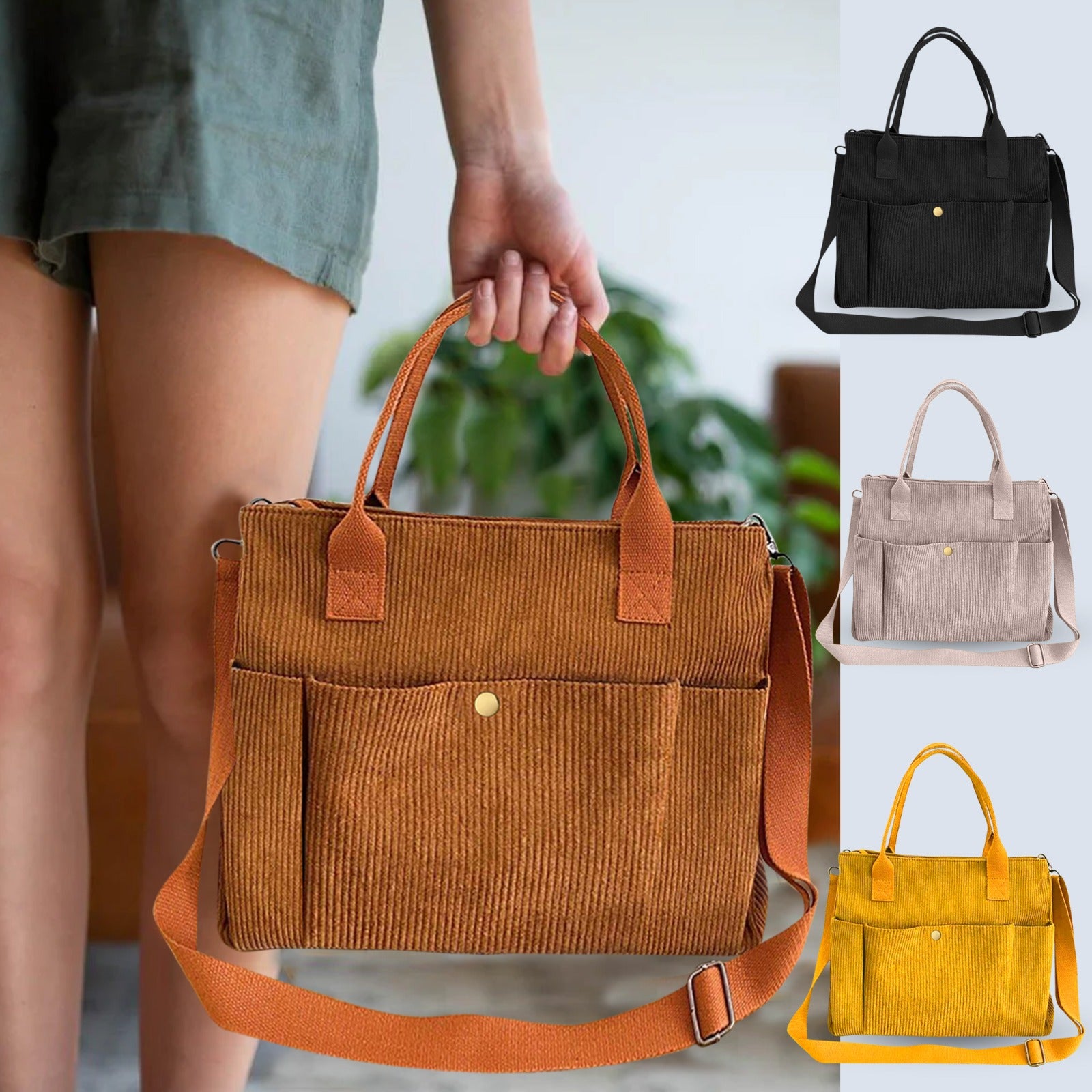 Versatile Corduroy Canvas Side Bag and Crossbody Tote, Perfect for College, Work, Travel, and Daily Use, Pack of 1