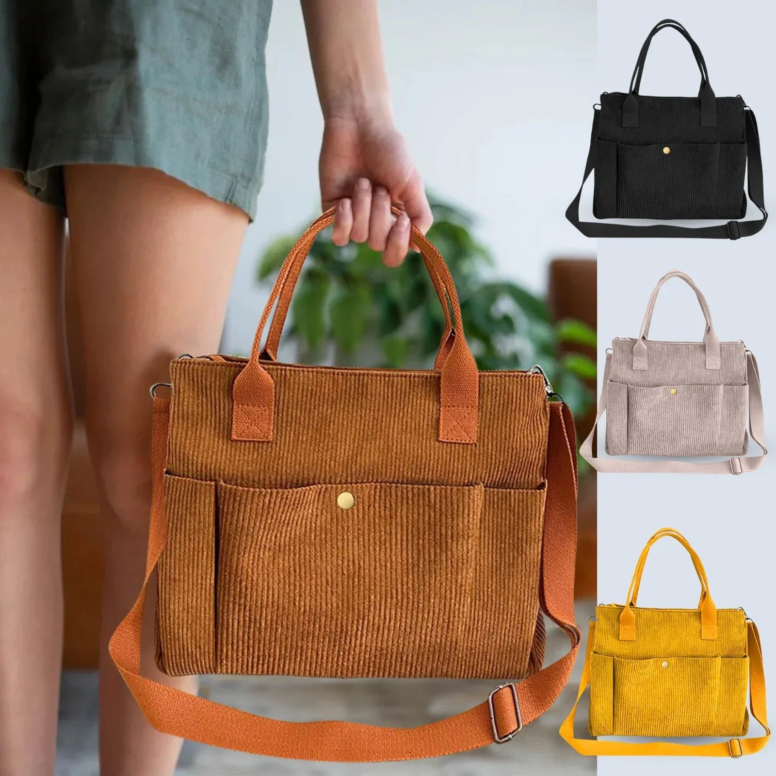 Versatile Corduroy Canvas Side Bag and Crossbody Tote, Perfect for College, Work, Travel, and Daily Use, Pack of 1 - Mode Blend