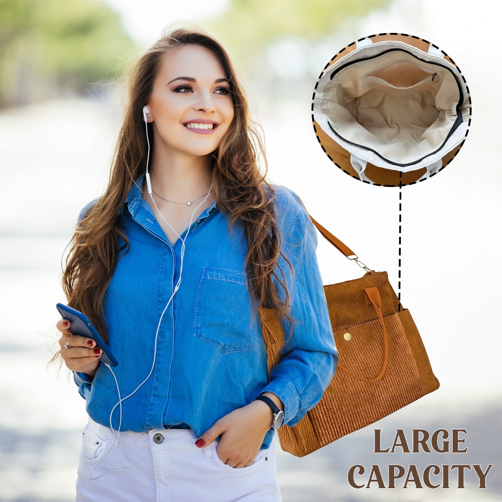 Versatile Corduroy Canvas Side Bag and Crossbody Tote, Perfect for College, Work, Travel, and Daily Use, Pack of 1