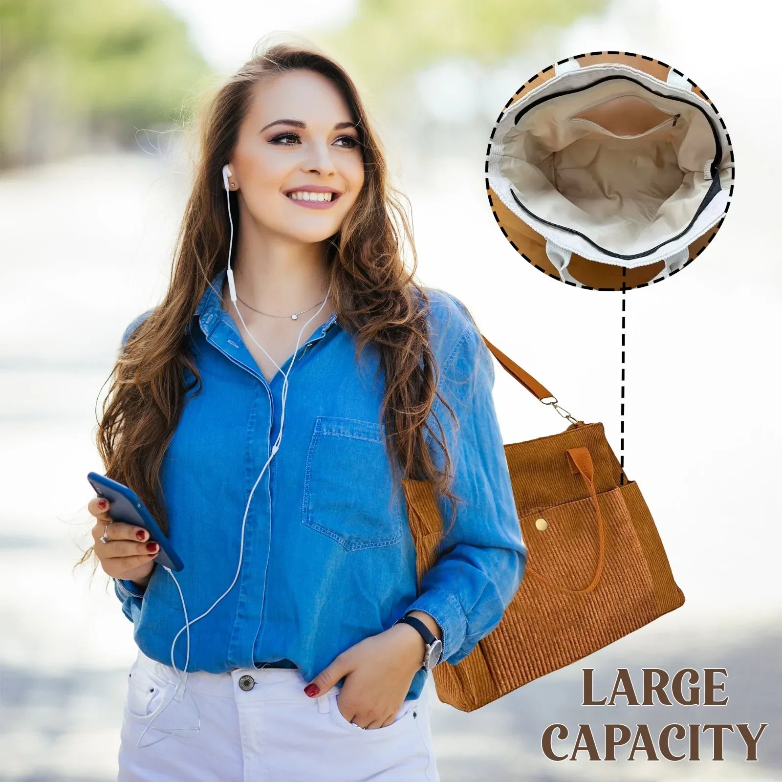 Versatile Corduroy Canvas Side Bag and Crossbody Tote, Perfect for College, Work, Travel, and Daily Use, Pack of 1 - Mode Blend