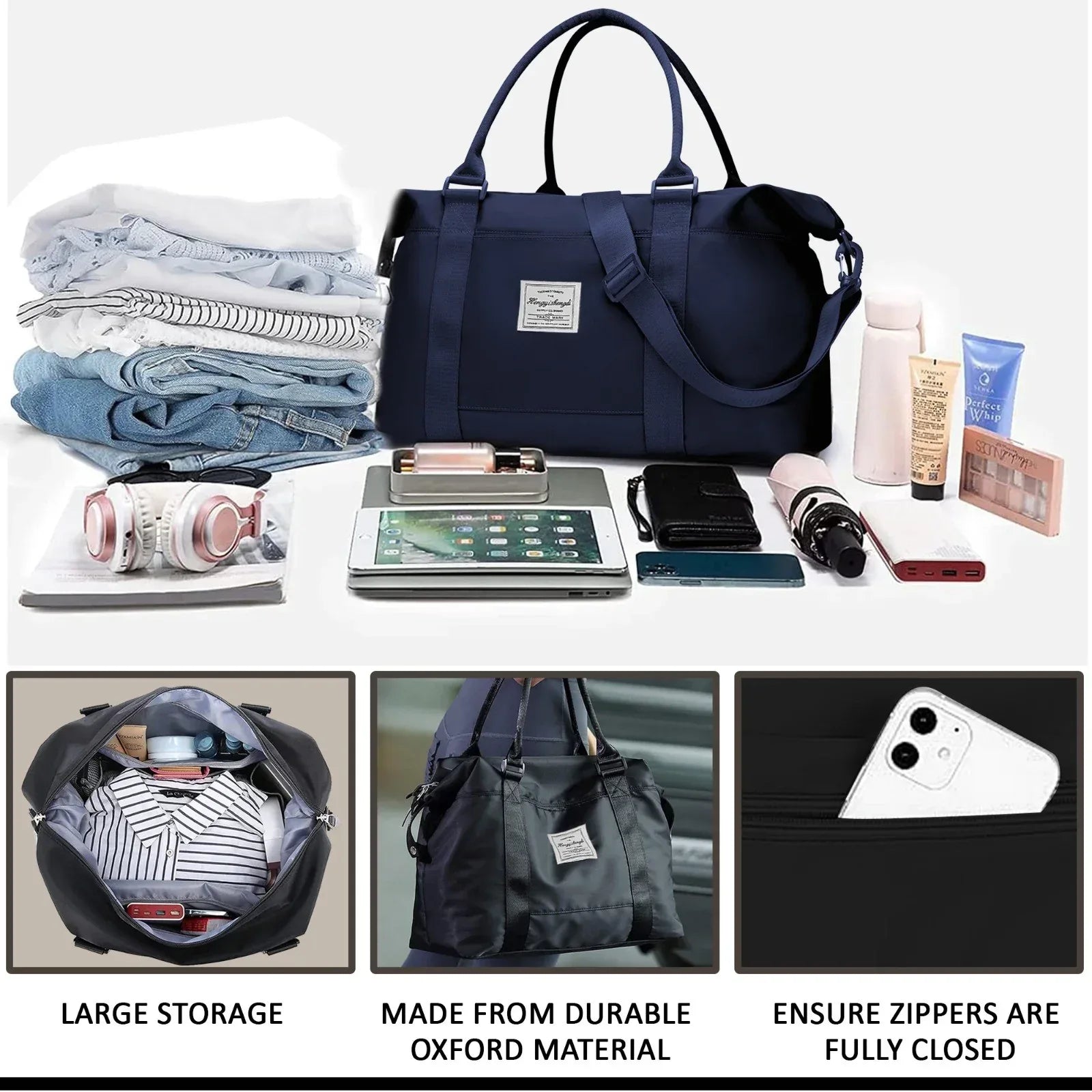 Large Capacity Duffel Travel Bag for Women and Men with Shoulder Strap – Lightweight Foldable Weekender Gym Bag Carry-On for Airplane – Includes Free Bonus Tote Bag in Assorted Colors - Mode Blend