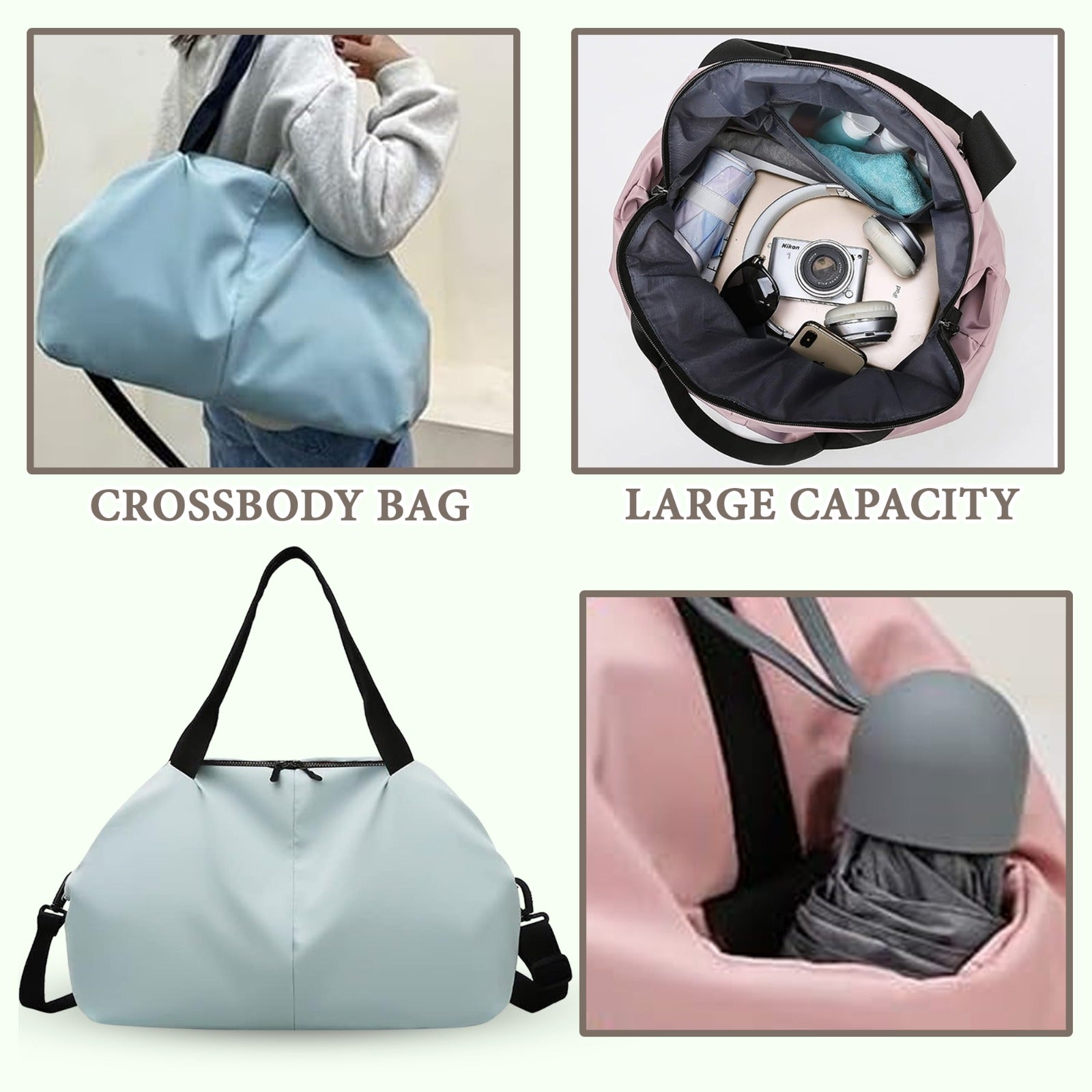 Multifunctional Travel Duffel Large Bag Vacation, Gym, Sports Water Resistant, Lightweight with Zipper, Buy 1 Duffel, Get 1 Free Shoulder Bag (Random Color Included)