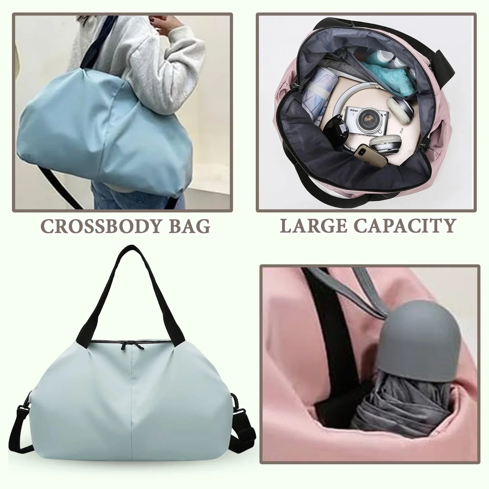 Multifunctional Travel Duffel Large Bag Vacation, Gym, Sports Water Resistant, Lightweight with Zipper, Buy 1 Duffel, Get 1 Free Shoulder Bag (Random Color Included) - Mode Blend