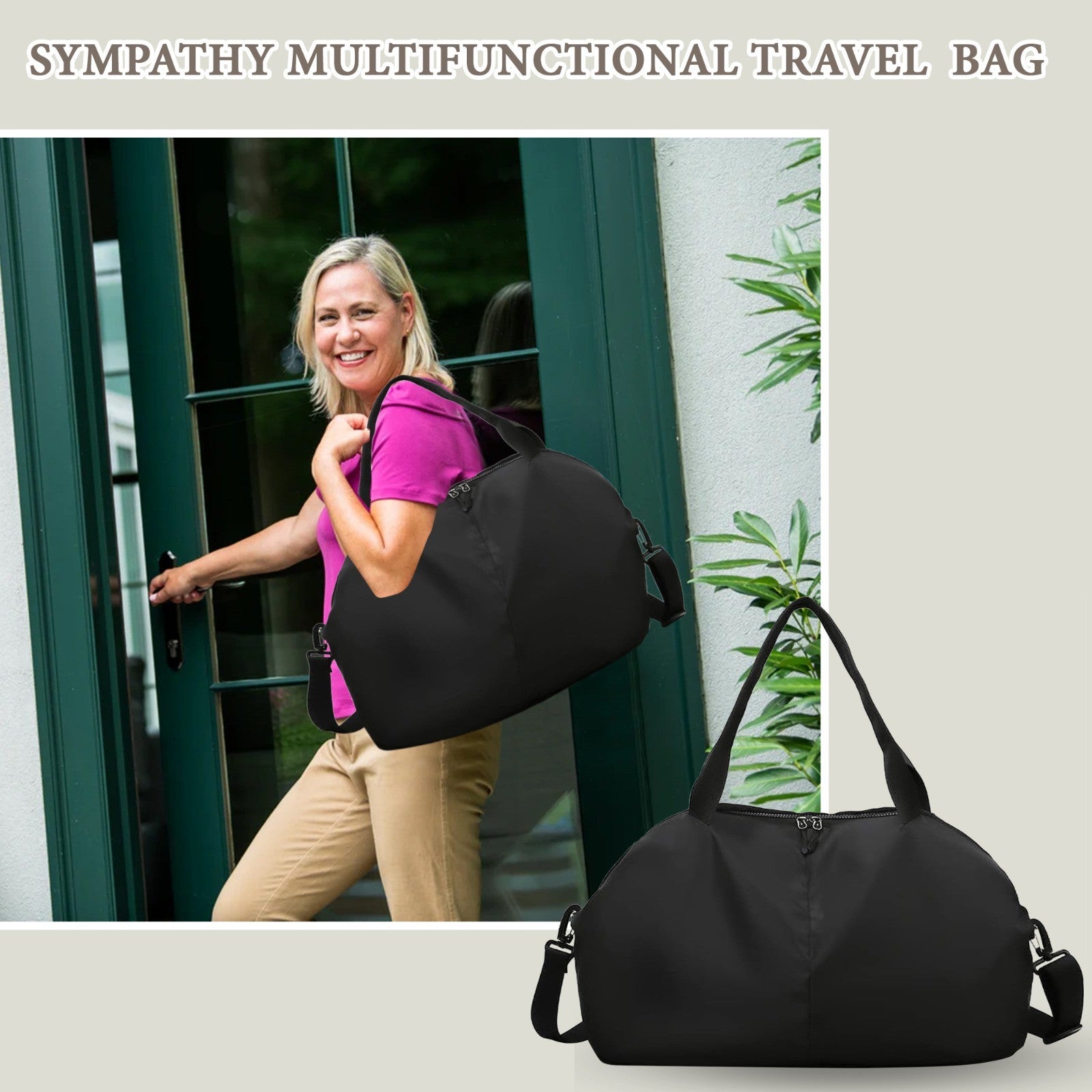 Multifunctional Travel Duffel Large Bag Vacation, Gym, Sports Water Resistant, Lightweight with Zipper, Buy 1 Duffel, Get 1 Free Shoulder Bag (Random Color Included)