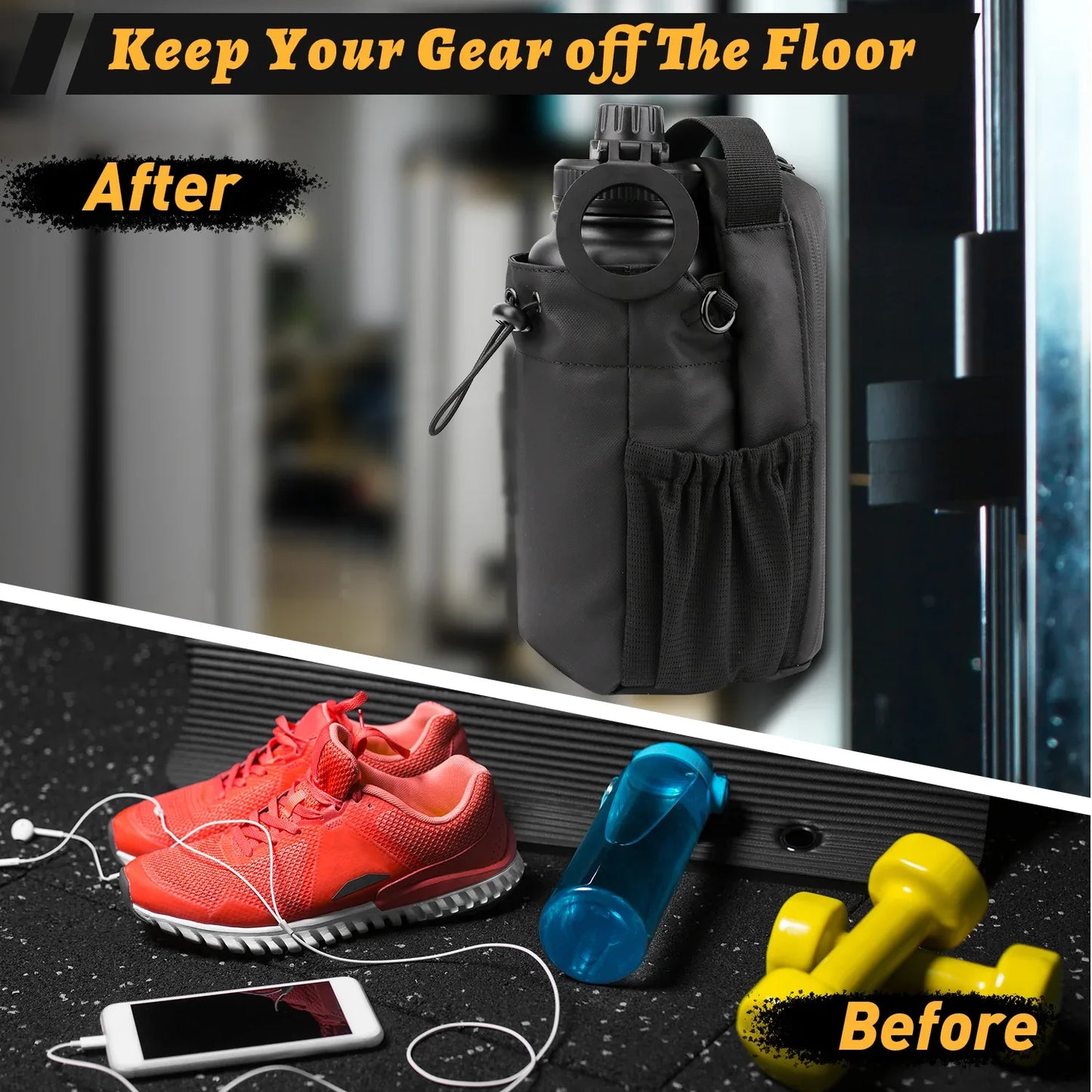 Mode Blend Magnetic Unisex Hands Free Gym & Travel Crossbody Bottle Sling Bag with Lockable Zippers, Magnetic Attachment for Hygiene & Convenience, Black - Mode Blend