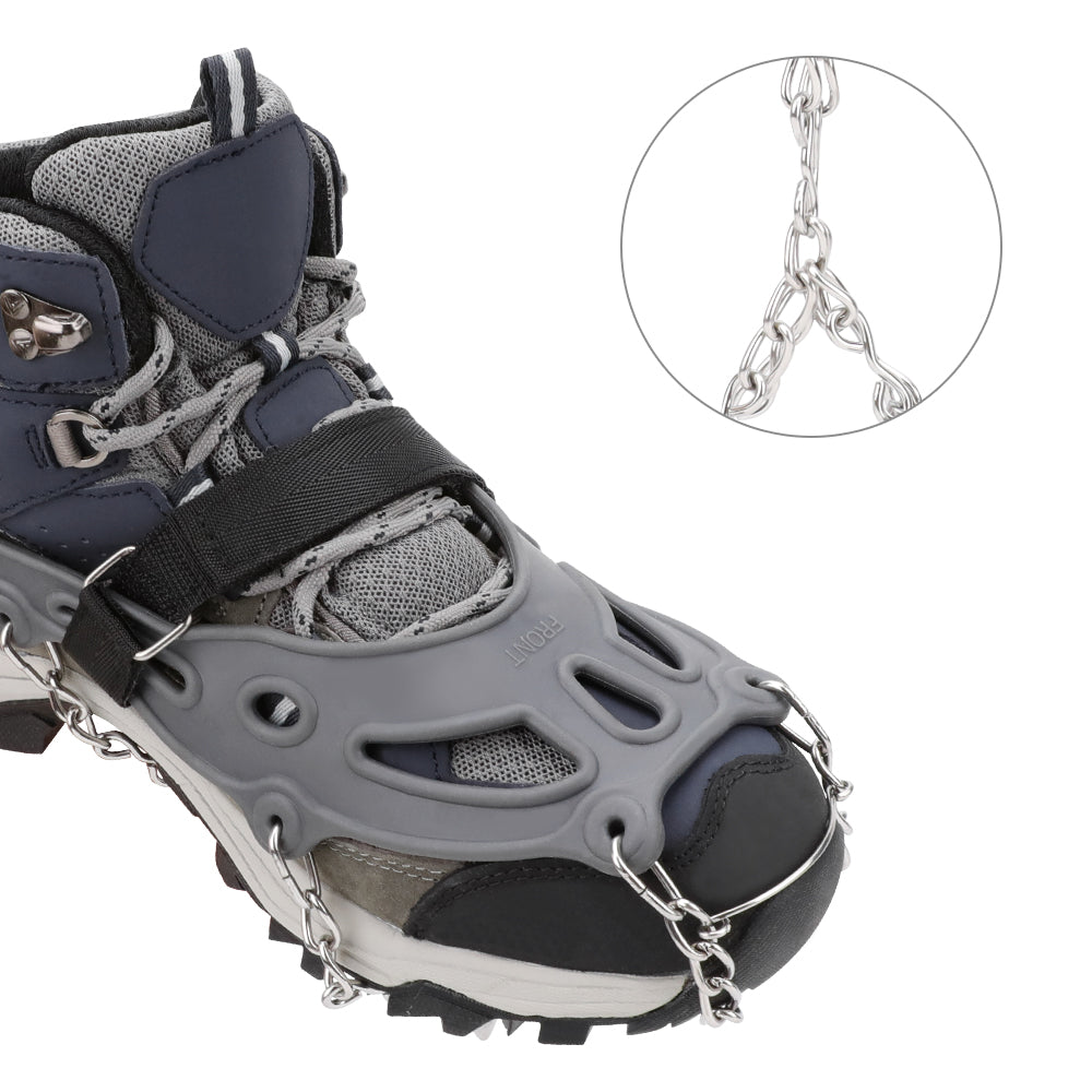 Ice Cleats Traction Snow Grips for Boots & Shoes 12 Stainless Steel Spikes, Anti-Slip, Adjustable, Anti-Freeze for Hiking, Walking, Mountaineering, Fishing (Unisex)