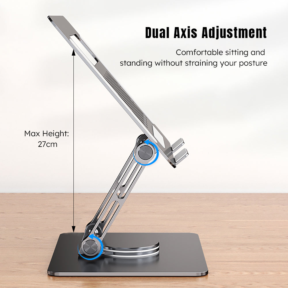 Mode Blend Adjustable Laptop Stand with 360° Rotating Base, Ergonomic Foldable Computer Stand for Desk, Compatible with Laptops/Tablets 11-17.3 Inches, Black and Grey - Mode Blend