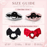4‑Piece Satin Hair Accessory Set – 2 Bow Scrunchies & 2 Fabric‑Wrapped Claw Clips for Thick & Thin Hair,  Cute Non-Slip Hair Set