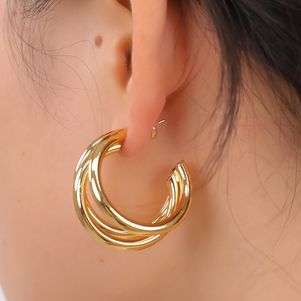 S925 Silver Needle Metal Triple Circle Earrings ,Elegant & Hypoallergenic Jewelry for Women