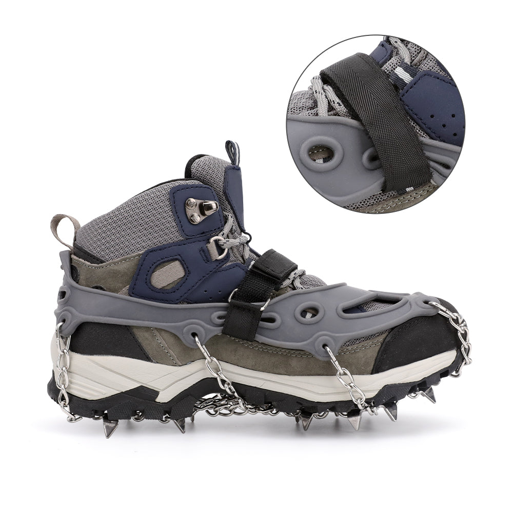 Ice Cleats Traction Snow Grips for Boots & Shoes 12 Stainless Steel Spikes, Anti-Slip, Adjustable, Anti-Freeze for Hiking, Walking, Mountaineering, Fishing (Unisex)