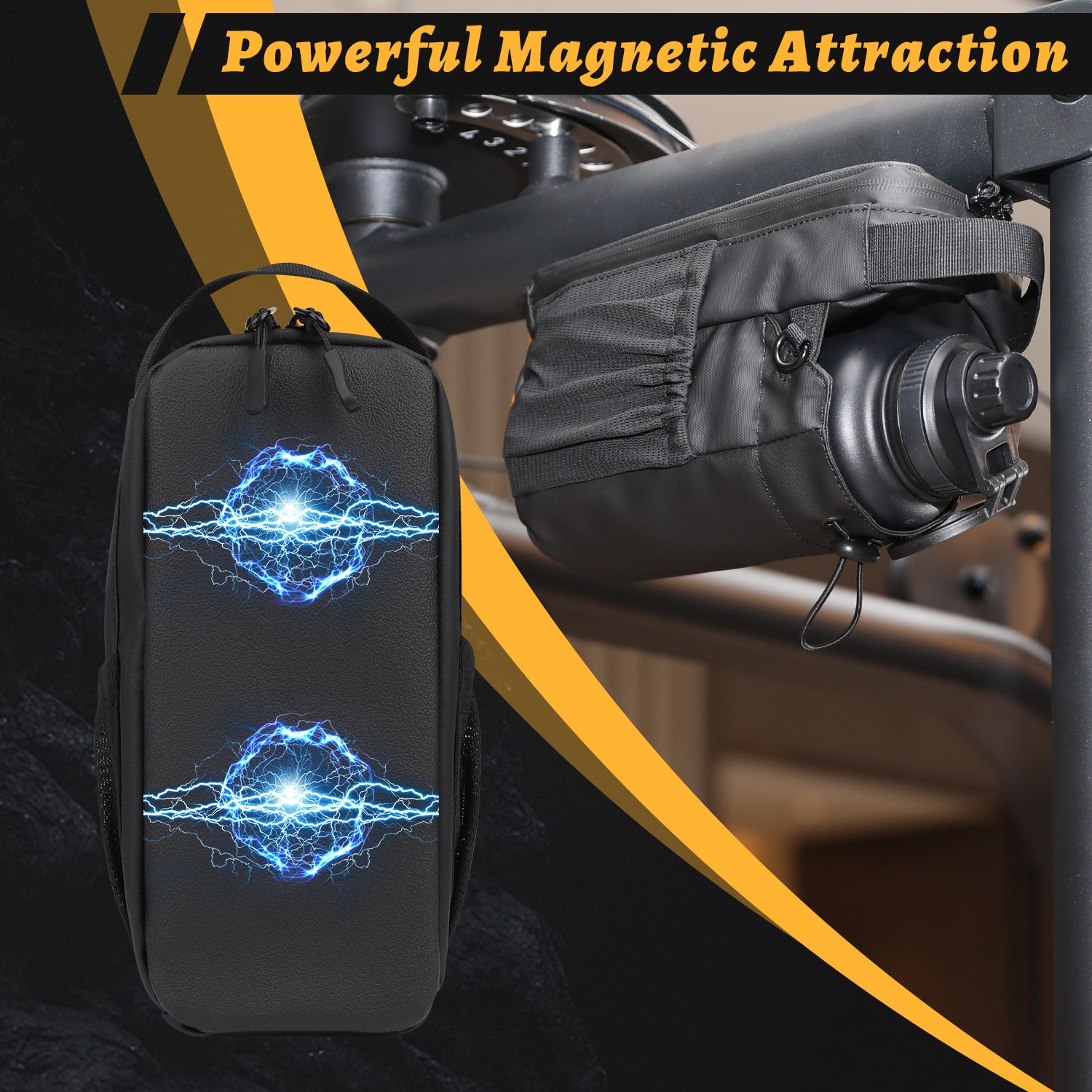 Mode Blend Magnetic Unisex Hands Free Gym & Travel Crossbody Bottle Sling Bag with Lockable Zippers, Magnetic Attachment for Hygiene & Convenience, Black