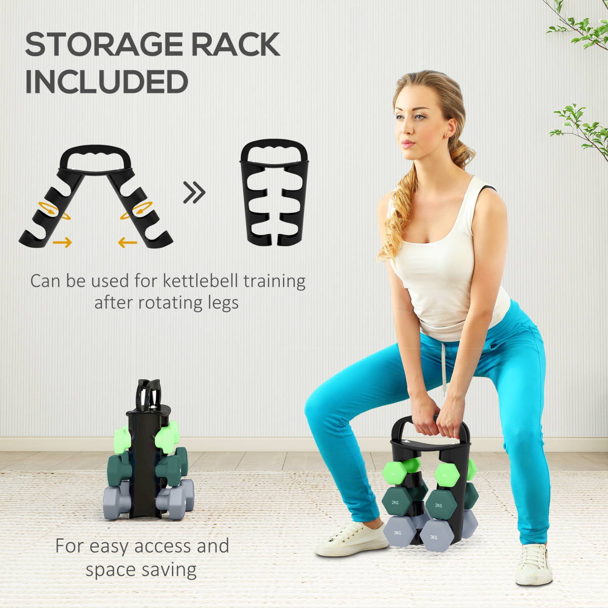 Dumbbell Set 2x1 2x2 2x3kg PU Steel Hex Carry Case Lightweight Grey, light green and turquoise