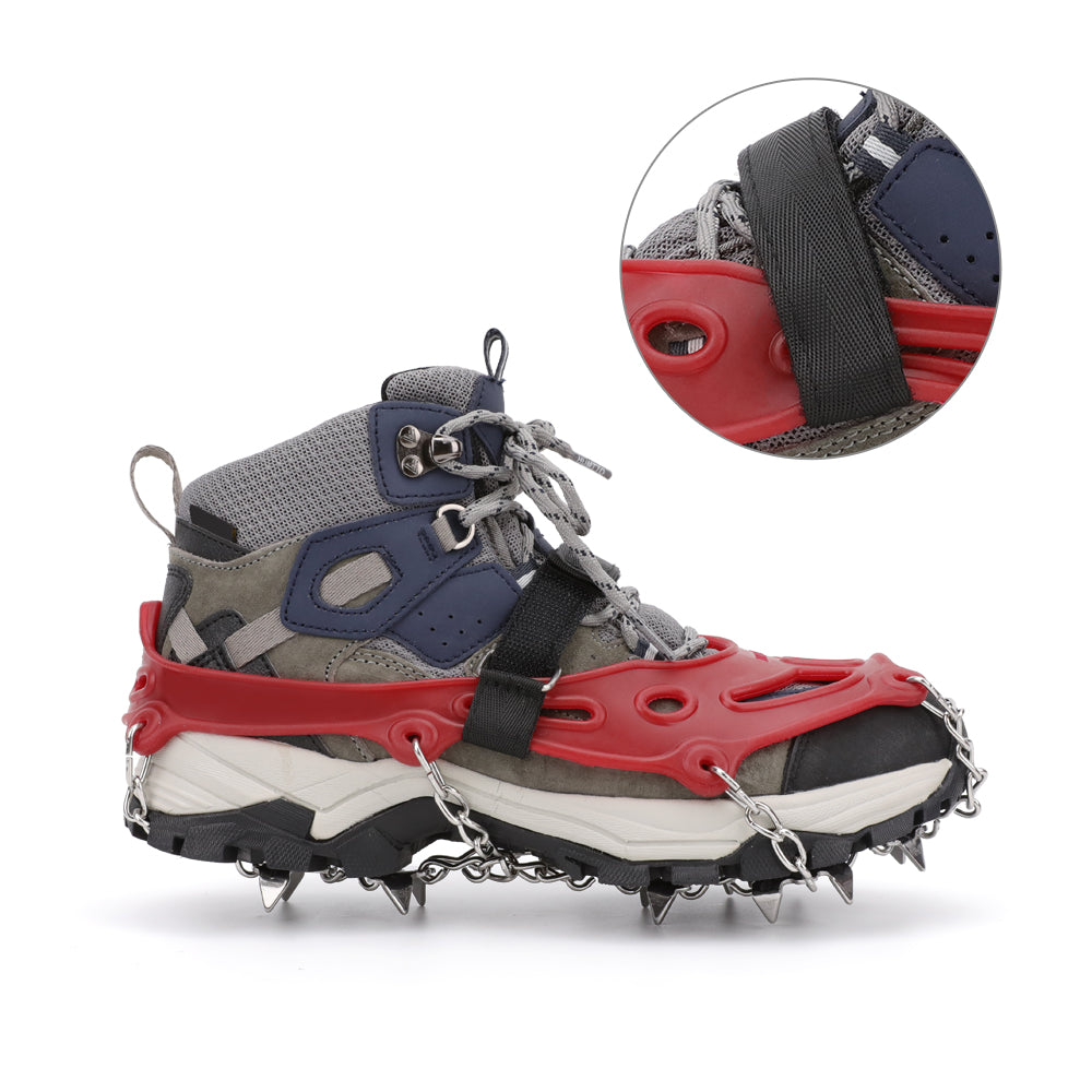 Ice Cleats Traction Snow Grips for Boots & Shoes 12 Stainless Steel Spikes, Anti-Slip, Adjustable, Anti-Freeze for Hiking, Walking, Mountaineering, Fishing (Unisex)