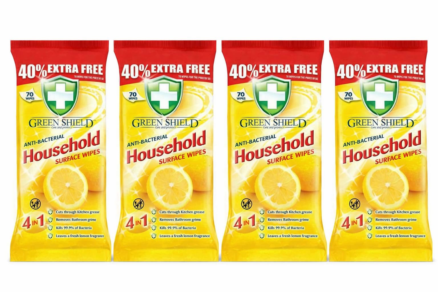 Green Shield Care and Protec Anti-Bacterial Household Surface Wipes, 4 Packs of 280 Wipes