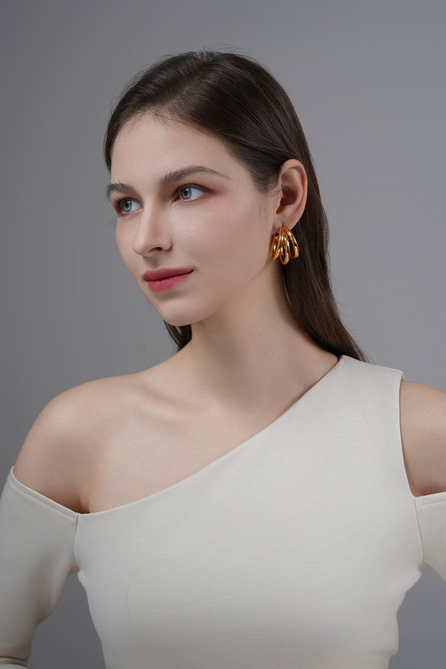 S925 Silver Needle Metal Triple Circle Earrings ,Elegant & Hypoallergenic Jewelry for Women