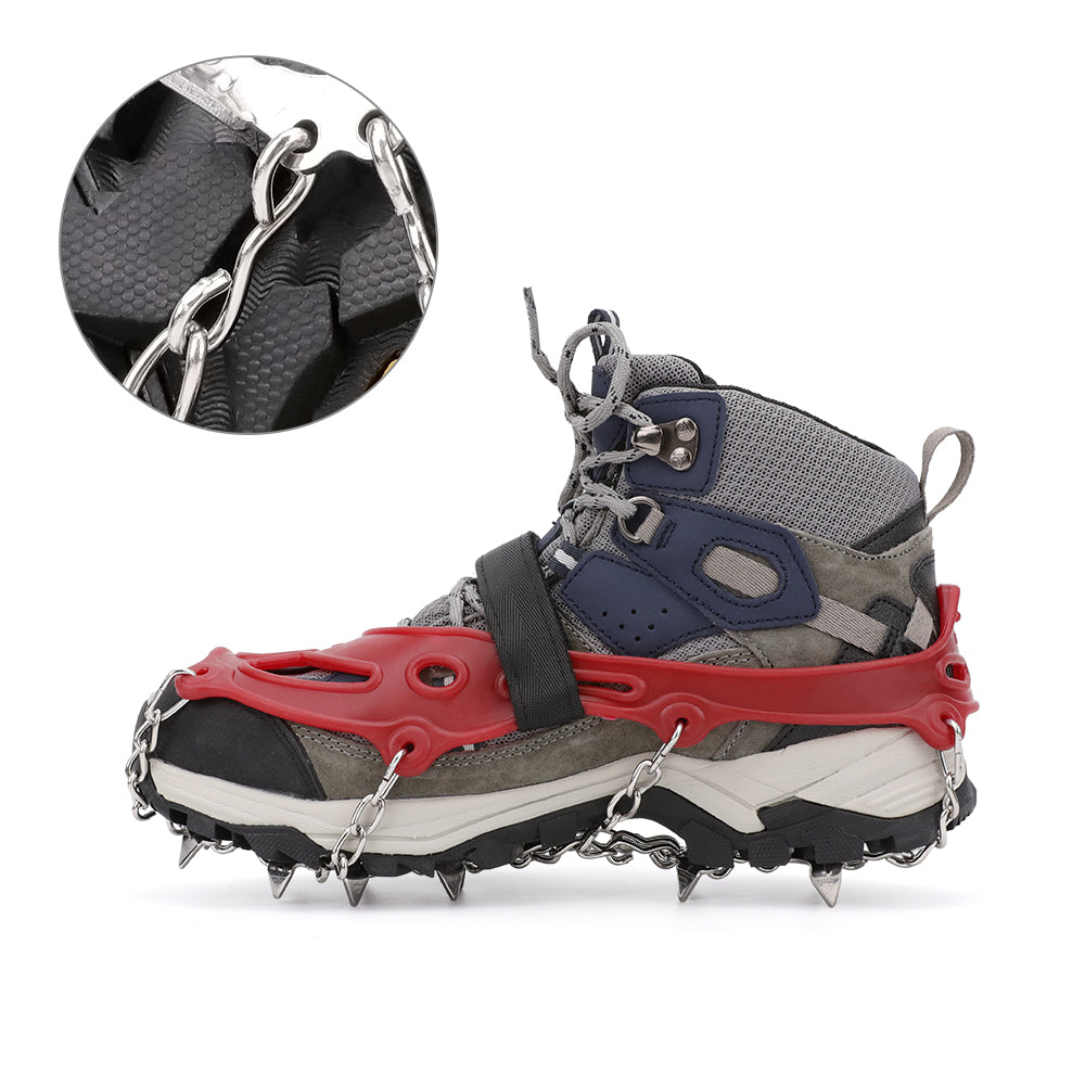 Ice Cleats Traction Snow Grips for Boots & Shoes 12 Stainless Steel Spikes, Anti-Slip, Adjustable, Anti-Freeze for Hiking, Walking, Mountaineering, Fishing (Unisex)