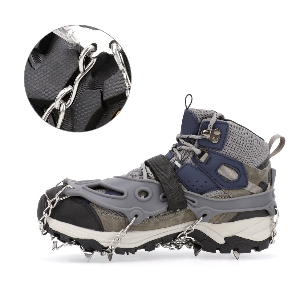 Ice Cleats Traction Snow Grips for Boots & Shoes 12 Stainless Steel Spikes, Anti-Slip, Adjustable, Anti-Freeze for Hiking, Walking, Mountaineering, Fishing (Unisex)