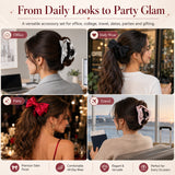 4‑Piece Satin Hair Accessory Set – 2 Bow Scrunchies & 2 Fabric‑Wrapped Claw Clips for Thick & Thin Hair,  Cute Non-Slip Hair Set