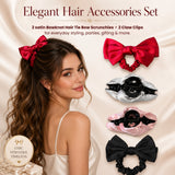 4‑Piece Satin Hair Accessory Set – 2 Bow Scrunchies & 2 Fabric‑Wrapped Claw Clips for Thick & Thin Hair,  Cute Non-Slip Hair Set