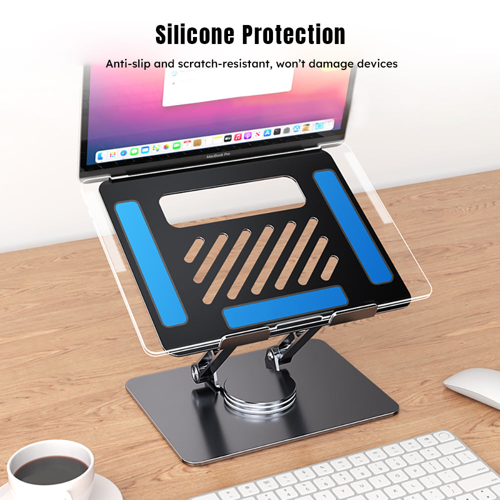 Mode Blend Adjustable Laptop Stand with 360° Rotating Base, Ergonomic Foldable Computer Stand for Desk, Compatible with Laptops/Tablets 11-17.3 Inches, Black and Grey - Mode Blend
