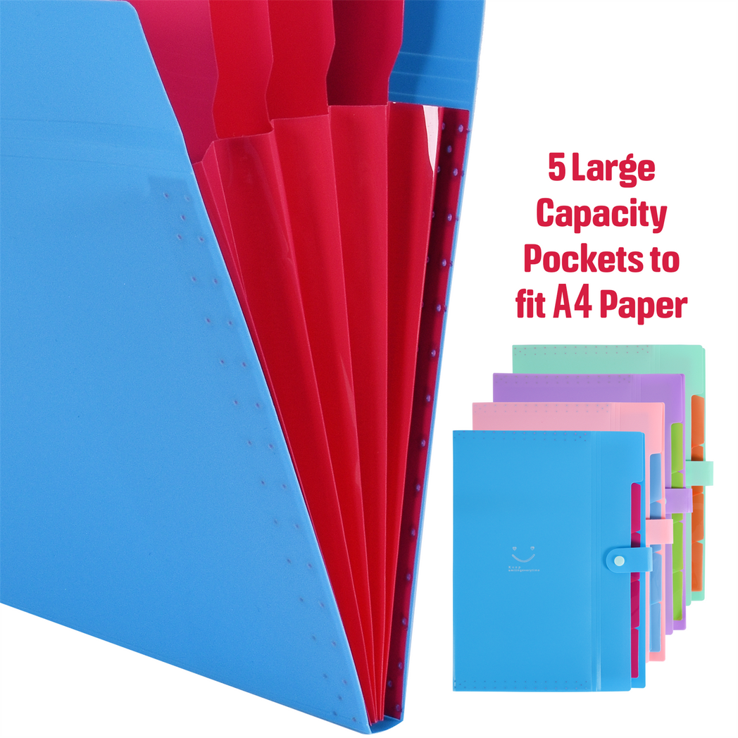 File Organiser 4 Compartment A4 Document Folder Set Waterproof Tear Resistant PP Material Pack of 4