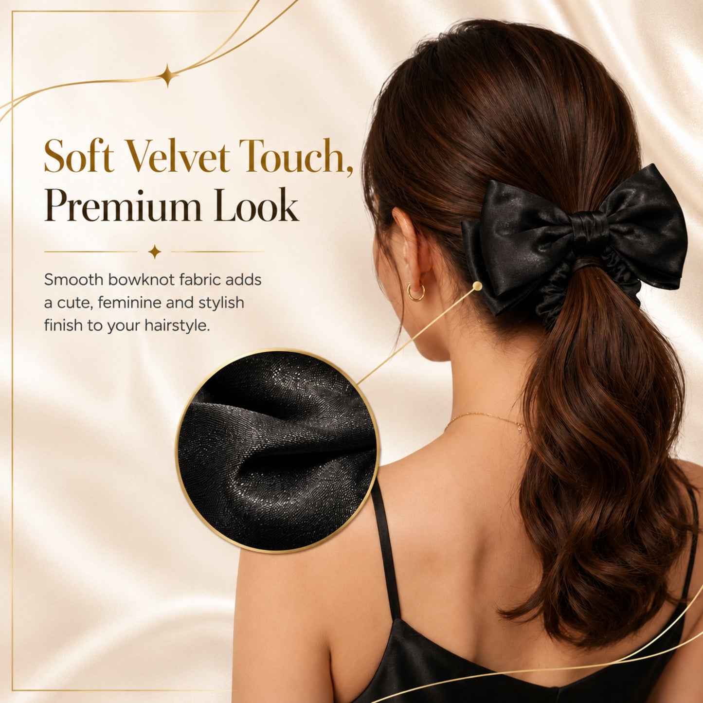 4‑Piece Satin Hair Accessory Set – 2 Bow Scrunchies & 2 Fabric‑Wrapped Claw Clips for Thick & Thin Hair,  Cute Non-Slip Hair Set
