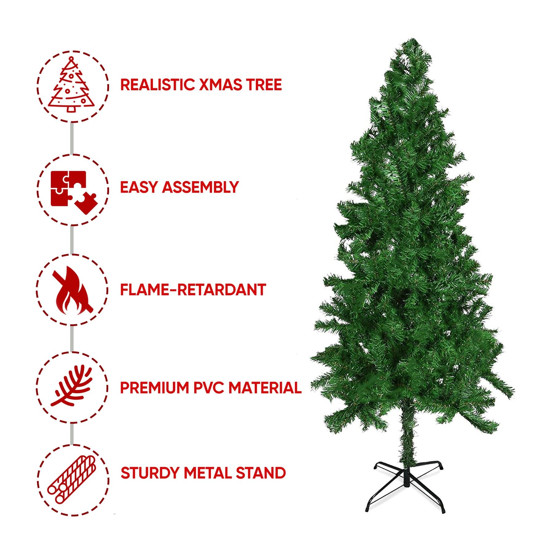 6ft Artificial Christmas Tree Realistic Indoor Holiday Decor with Sturdy Metal Stand