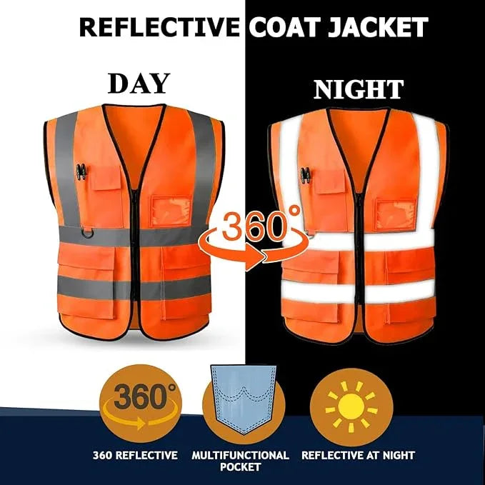 High Visibility Reflective Safety Vest, Work Waistcoat with Reflective Tape Strips for Road Construction & Safety Use - Mode Blend