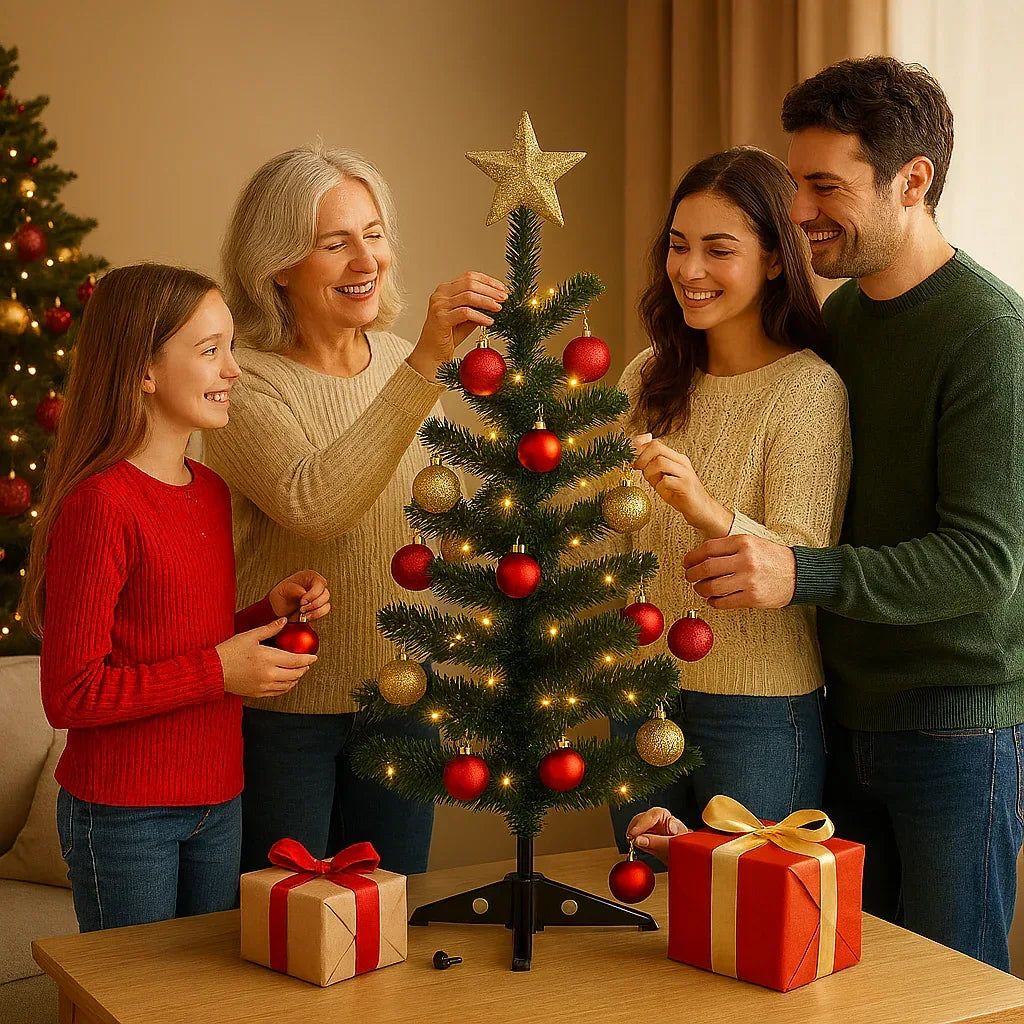 2ft Artificial Christmas Tree with Metal Stand – Compact Tabletop Holiday Xmas Decor for Home, Office & Indoor Festive Display - Mode Blend