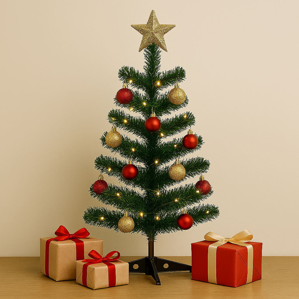 2ft Artificial Christmas Tree with Metal Stand – Compact Tabletop Holiday Xmas Decor for Home, Office & Indoor Festive Display