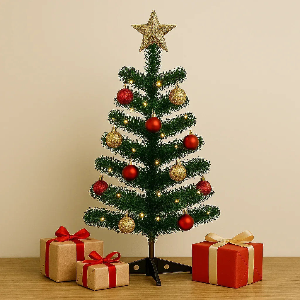 2ft Artificial Christmas Tree with Metal Stand – Compact Tabletop Holiday Xmas Decor for Home, Office & Indoor Festive Display - Mode Blend