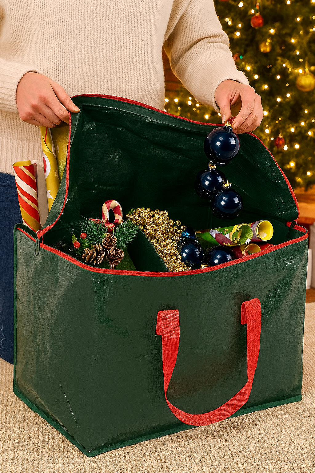 Christmas Storage Bag for Holiday Decorations Durable, Waterproof and Spacious, 1pk