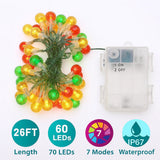 Globe Fairy String Lights 26ft – 60 Multicolour LED Bulbs, Waterproof, Battery Operated, 7 Lighting Modes for Indoor & Outdoor Decoration | Wedding, Diwali, Christmas, Party Decor - Mode Blend