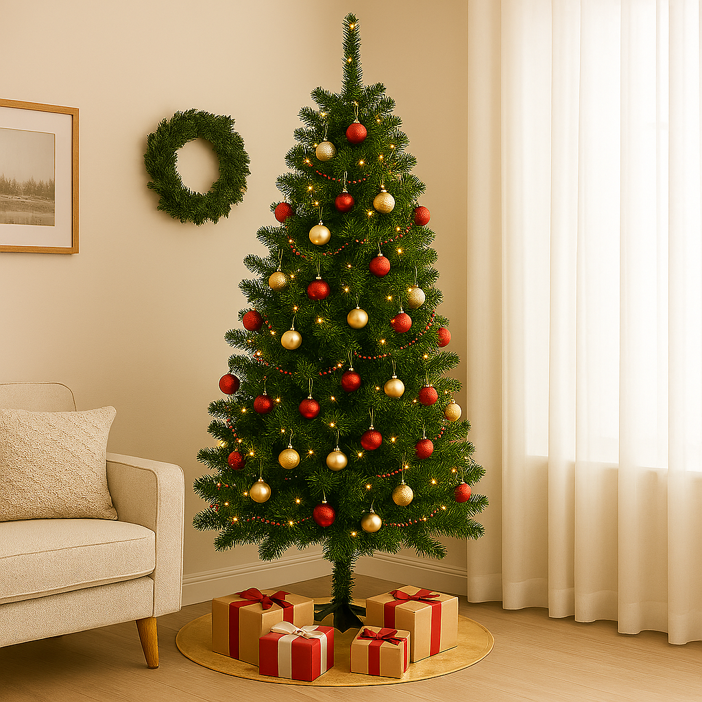 6ft Artificial Christmas Tree Realistic Indoor Holiday Decor with Sturdy Metal Stand